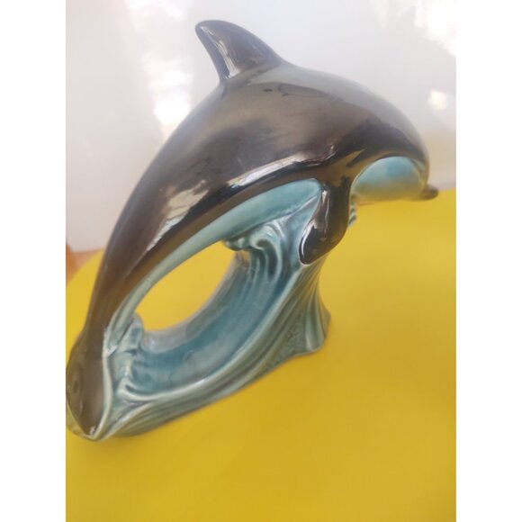 Poole England Pottery Set of 3 Dolphin Figurines Blue & Black 2 - 9" 1 - 6" - Picture 10 of 14